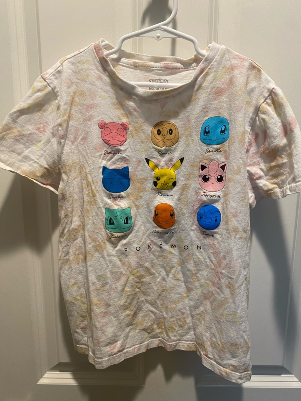 Pokemon White Tie-Dye Short Sleeve Tee with Colorful Character Faces